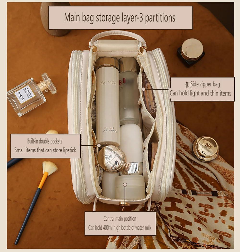 ZLWEI ZLWEI Luxorluxe Makeup Travel Bag,Luxor Luxe Large Capacity Travel Cosmetic Bag, PU Leather Three Layers Makeup Travel Bag (black)