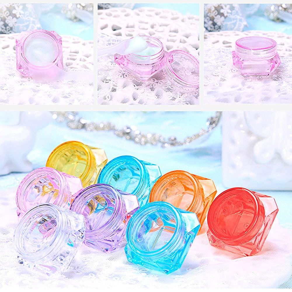 CANRUSU 100Pcs 3g/5g Plastic Diamond Shaped Cosmetic Jars Skin Care Containers Refillable Bottle 3ml/5ml Lotion Case Vials Face Cream Sample Pot Nail Art Eye Shadow Gel Box (5G,Green)
