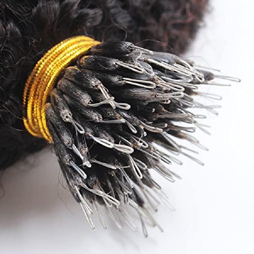 RJ HAIR RJ Hair Afro Kinky Curly Nano Ring Human Hair Extension Pre Bonded Mongolian Remy Nano Ring I Tip Hair Micro Beads Small Curly Microlinks Hair Extension 100g 100strands (20inch 100 Strand, #Natural Color)