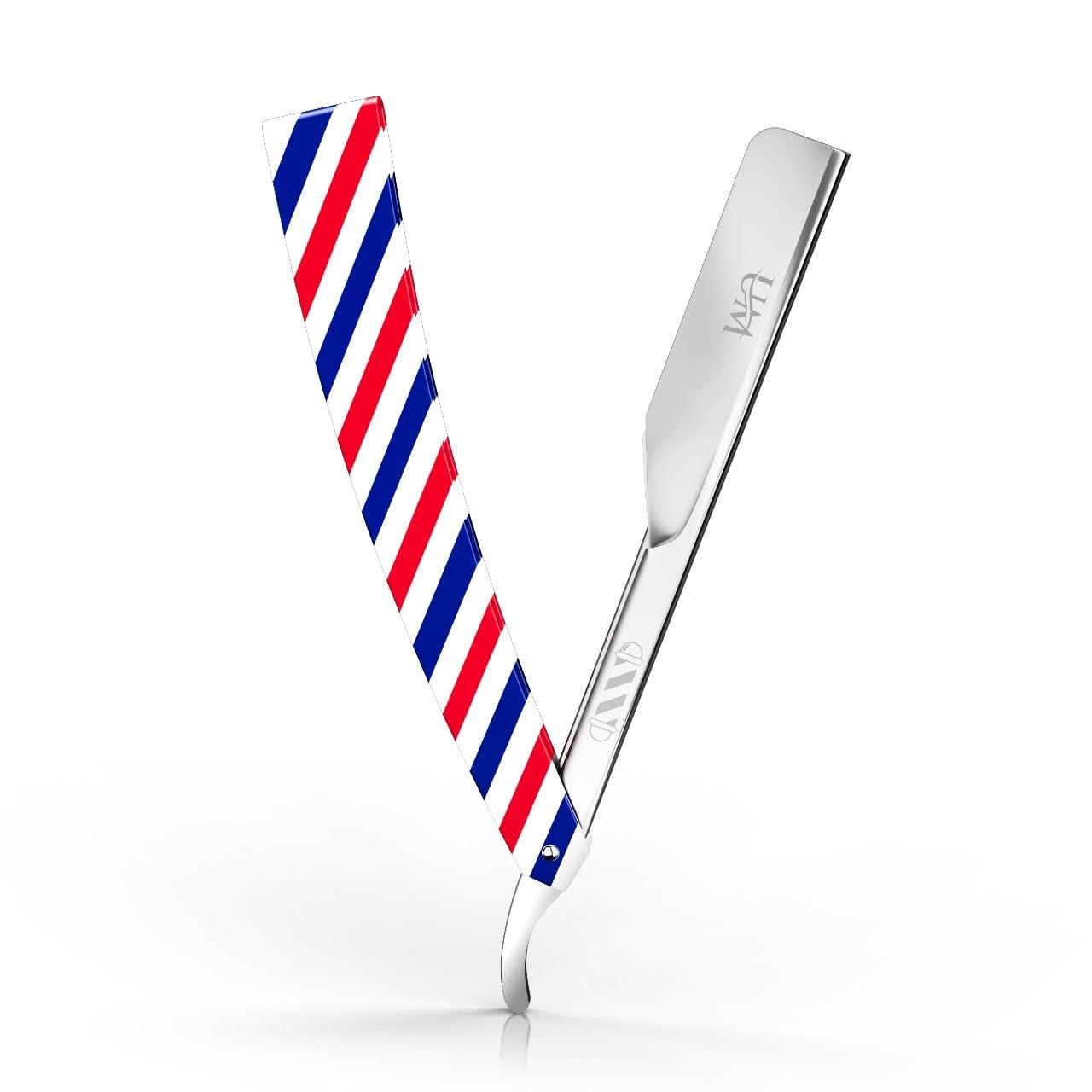 UM Supplies UM Supplies Straight Edge Barber Razor | Professional Men's Straight Shaving Razors kit With 10 Replaceable Blades | Cut Throat Shavette | Barber Pole Red, White, Blue
