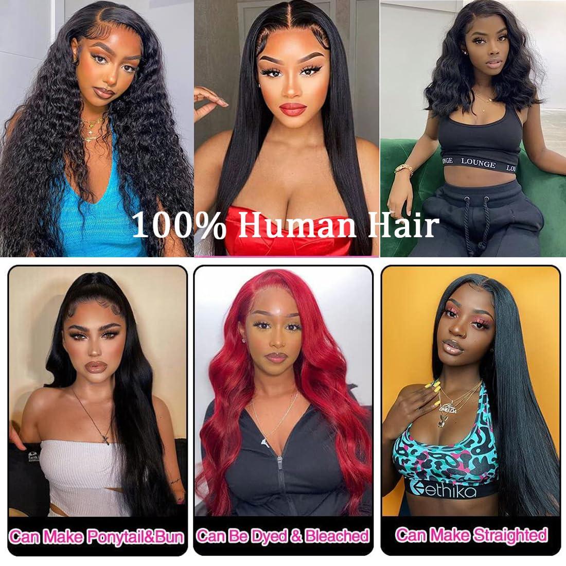 Eubeauty Straight Human Hair Bundles 16 16 inch 2 Bundles Human Hair 100% Unprocessed Brazilian virgin 12a Hair Natural Black Color 200G Per Pack