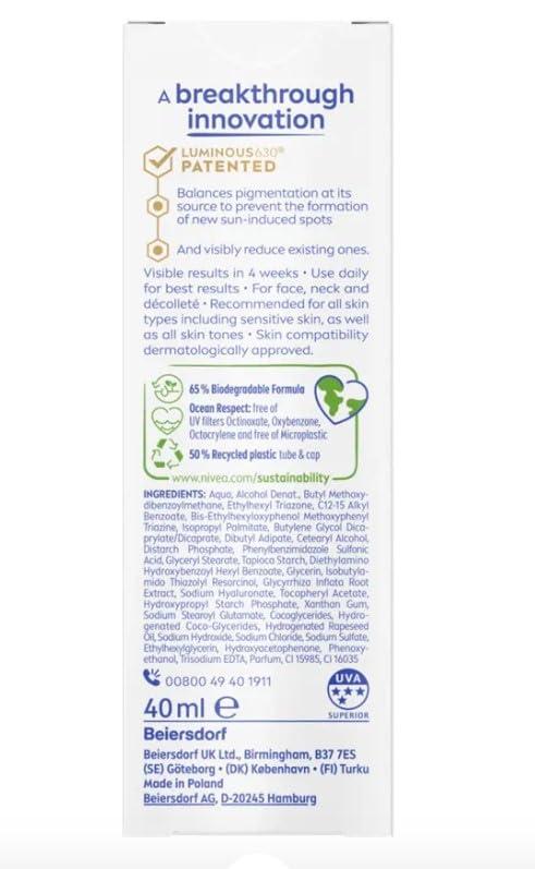 NIVEA NIVEA Sun UV Facial Specialist Dark Spot Control Cream SPF 50+ Luminous630, 40ml, Pack of 1
