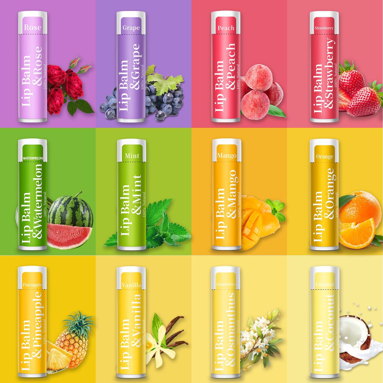 RBUGR RBUGR 84 Pack of Lip Balm, 12 Flavored Lip Balms Natural Organic Vitamin E Lip Balm Pack for Dry Cracked Lips, Moisturising Lip Balm Bulk Gifts Stocking Stuffers Party Favors(4.2g/0.15oz)