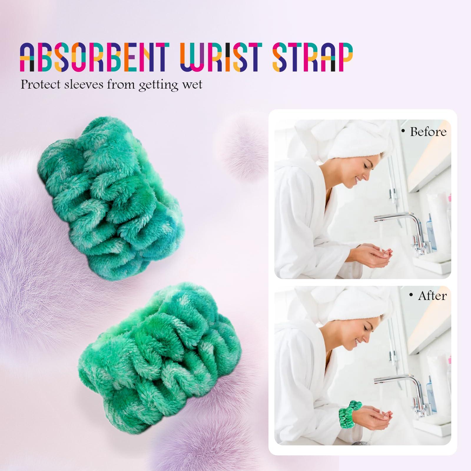 Hroevc Hroevc 4PCS Tie-Dye Spa Headband and Wristband Set for Face Washing, Puffy Facial Terry Cloth Makeup Face Wash Headband for Women GirlsTie-Dye 1