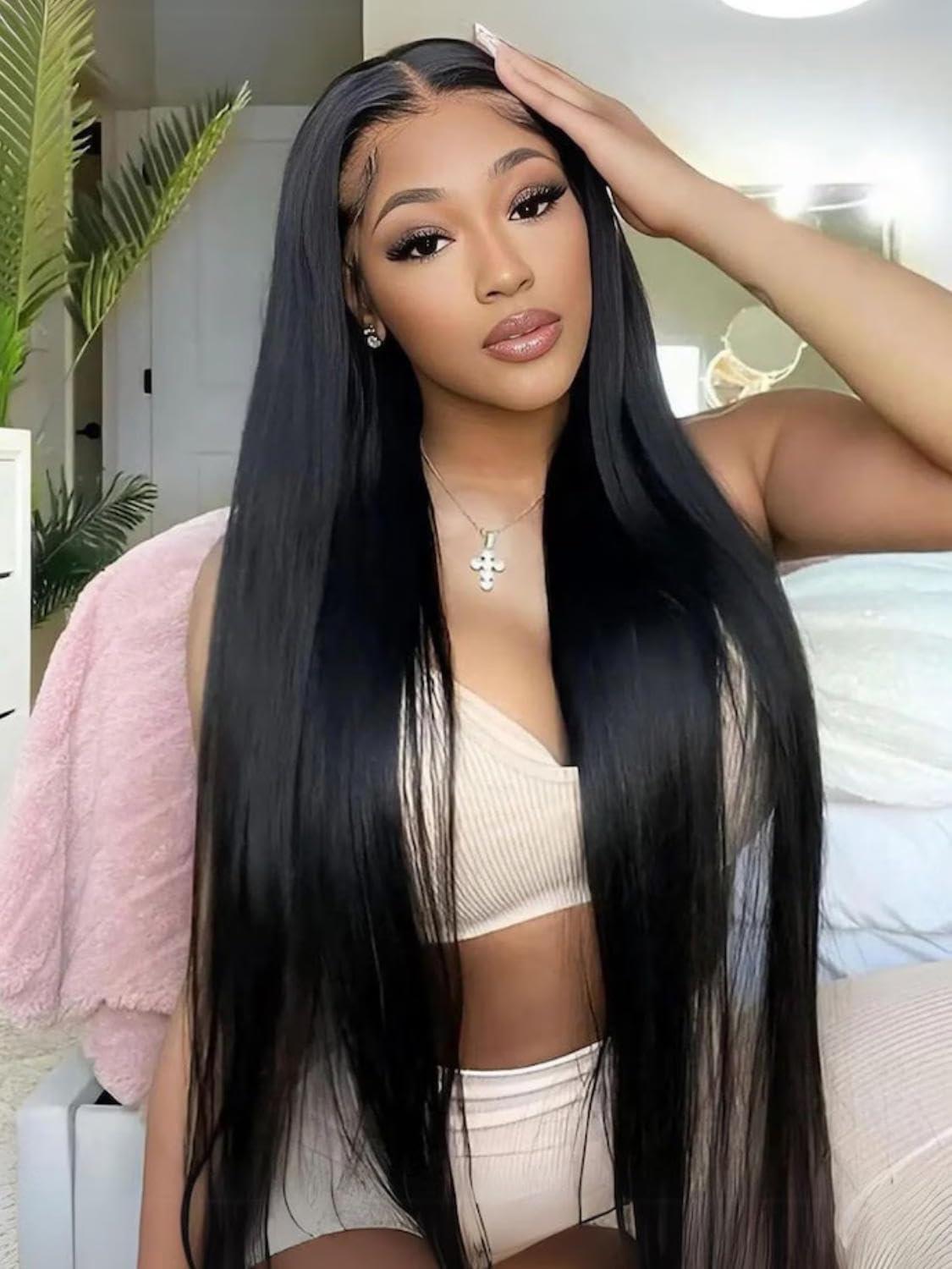 Beauty Forever Beauty Forever 13x4 Pre-Everything Glueless Frontal Straight Lace Front Wigs Human Hair,Bye Bye Knots Pre Bleached Ear to Ear Pre Cut Lace Wig Pre Plucked 150% Density 18inch