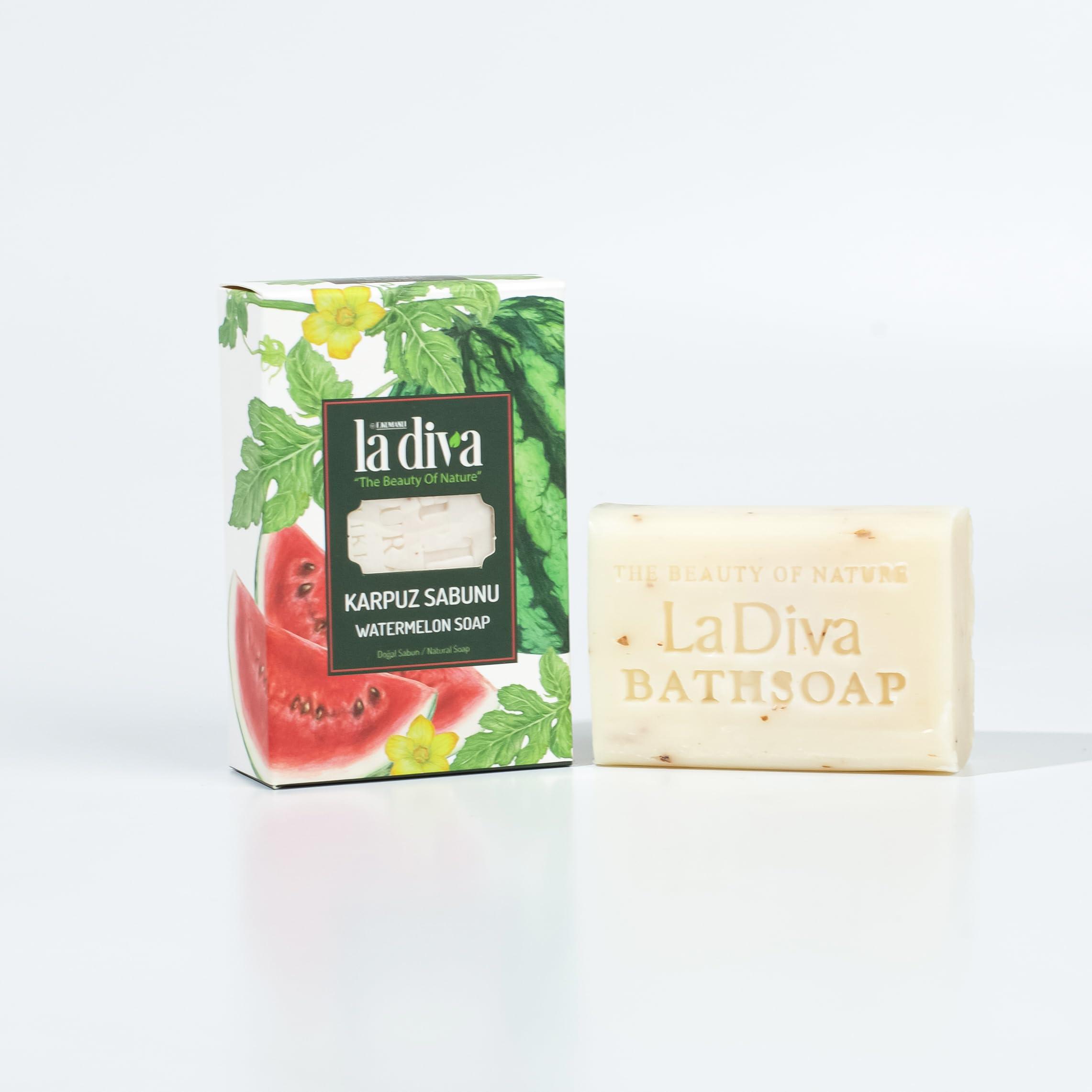 La Diva La Diva Organic Soap Collection - Hand Soap - Argan, Coconut Oil, Collagen, Donkey Milk, Lavender, and More - Premium Bar Soaps for Daily Hydration and Skin Nourishment (Watermelon)