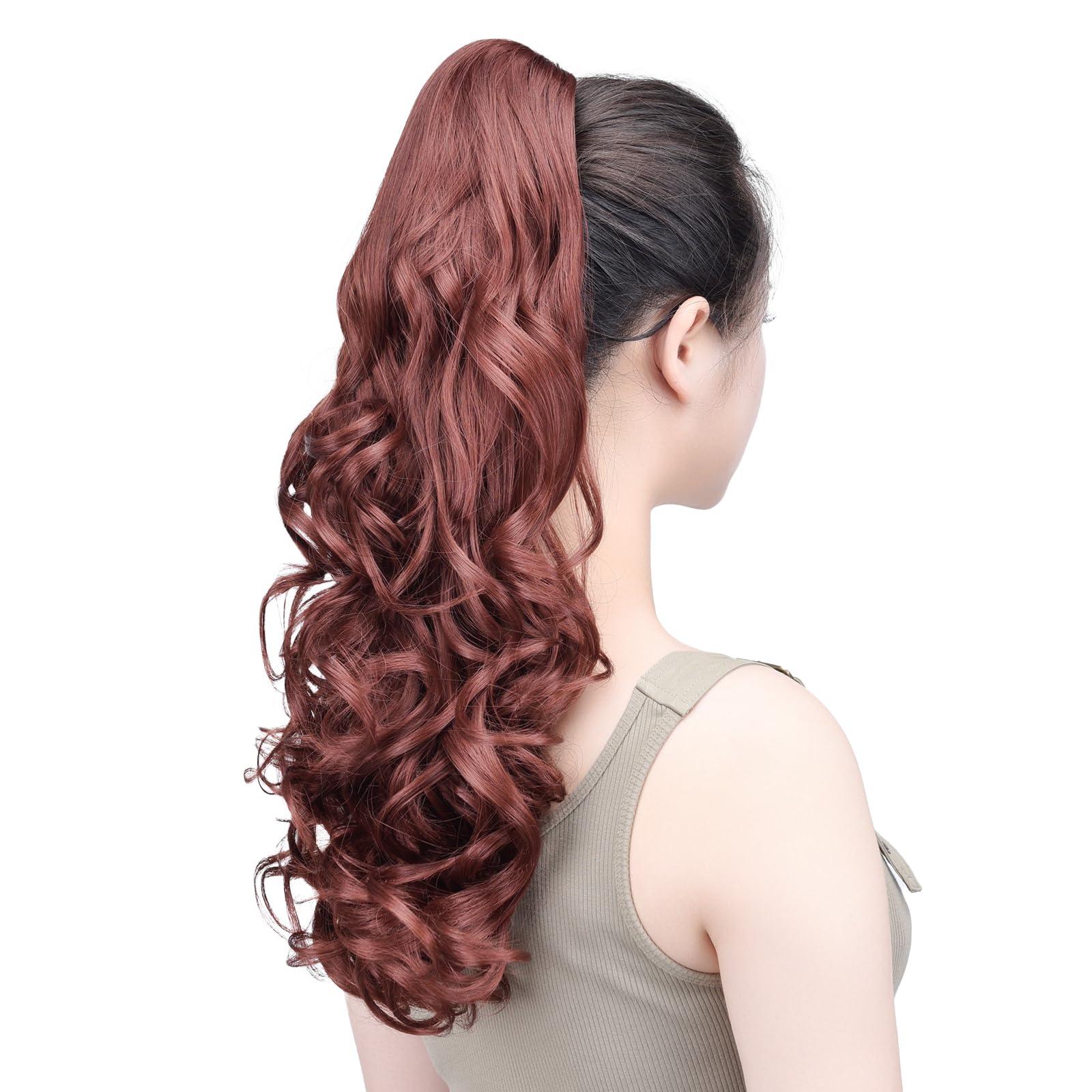 SYXLCYGG SYXLCYGG Auburn Ponytail Hair Clip Synthetic Fake Pony Tails Claw Clip Hair Extensions 20\" Wavy 5.3 OZ Like Real Hair piece Women Yaki Fluffy Tangled
