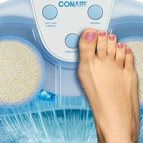 Conair Conair Waterfall Pedicure Foot Spa Bath with Blue LED Lights, Massaging Bubbles and Massage Rollers, Blue/White
