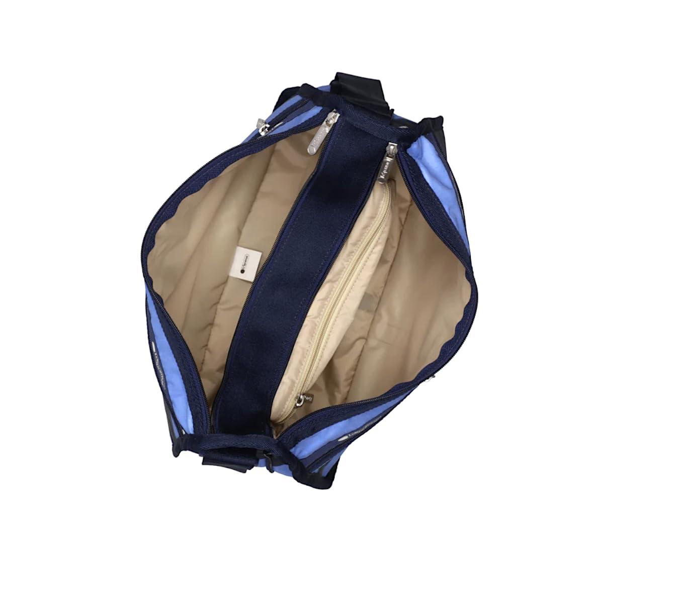 LeSportsac LeSportsac Classic Rugby Periwinkle Deluxe Everyday Crossbody Bag + Cosmetic Bag, Style 7507/Color E758, Timeless Navy Blue & Modern Periwinkle Stripes Unite, Bold Modern Nautical Inspired Theme