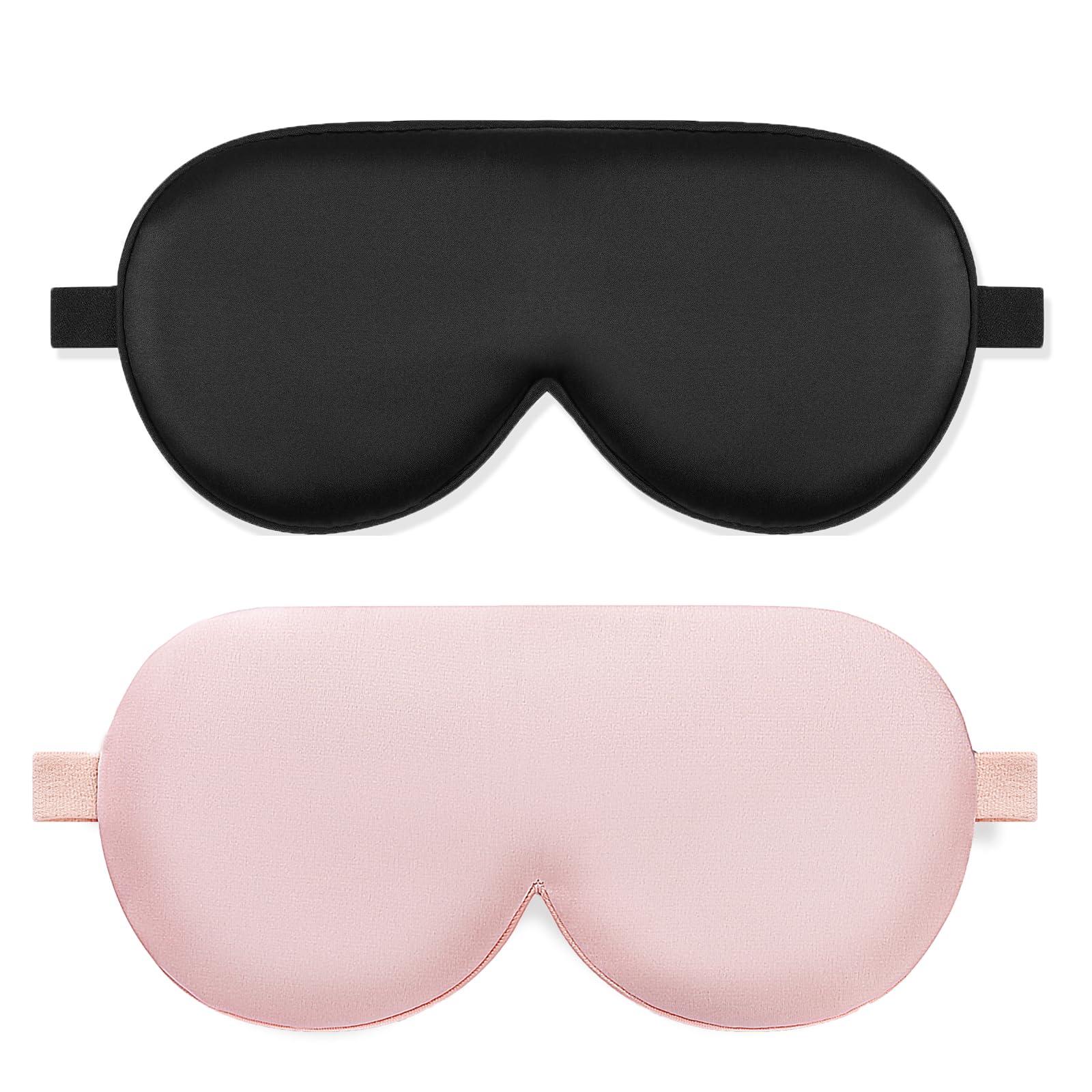 ALASKA BEAR ALASKA BEAR Cooling Gel Eye Mask Weighted Silk Sleep Mask & Cotton Eyeshades Cold & Hot Compress for Pain Relief, 180g Heavy, 2 Set(Black & Pink)