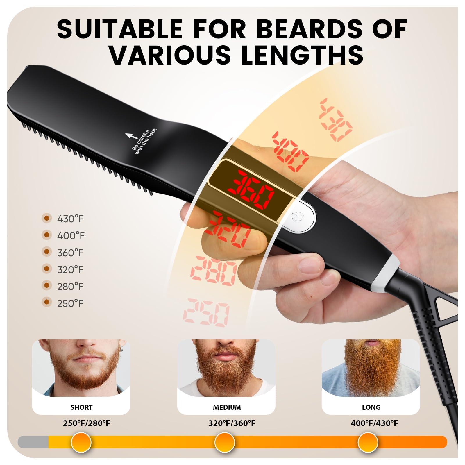 TUIREL TUIREL Beard Straightener for Men, 2 in 1 Heated Beard Brush, 6 Temperature Settings LCD Display Anti-scalding Hot Comb for Beard Care Kit for Men Gifts Set