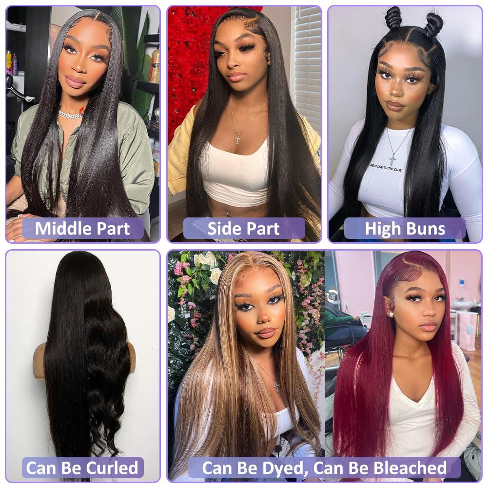 Flady Flady 28 inch Straight HD Lace Front Wigs Human Hair Pre Plucked 180 Density 13x4 Glueless Bone Straight Human Hair Wigs For Black Women Transparent Lace Frontal Wig With Baby Hair