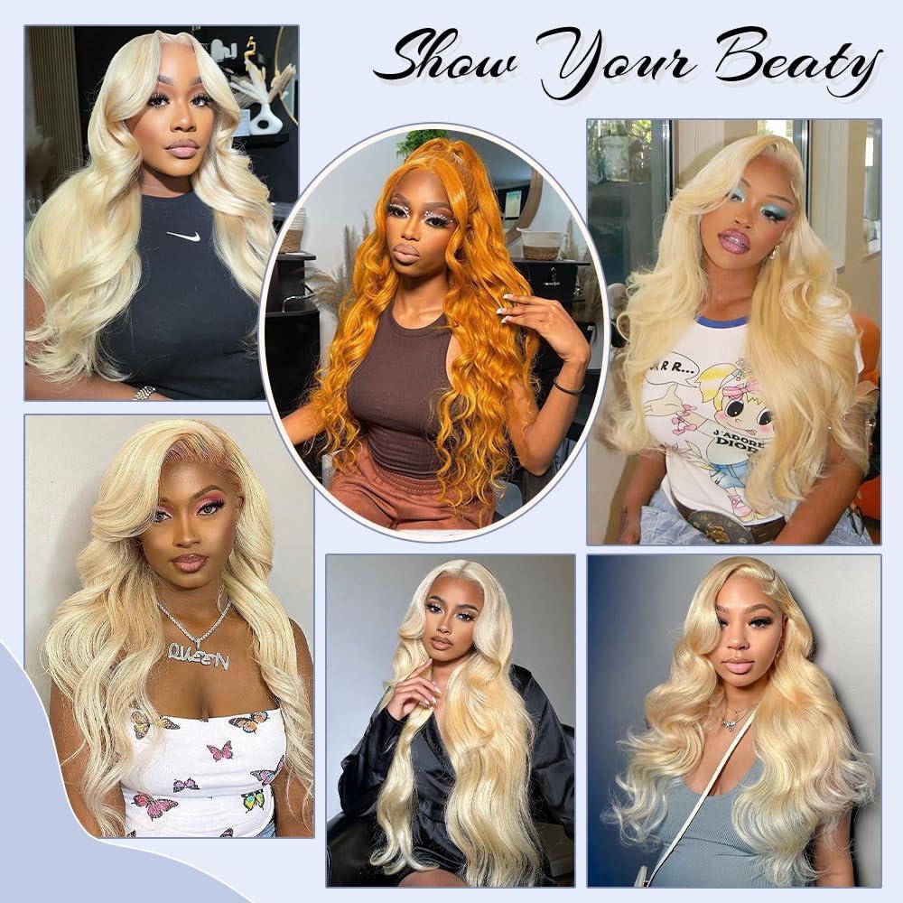 Waimro 613 Lace Front Wigs Human Hair Pre Plucked Blonde Wig Human Hair 210 Density 613 13x6 HD Lace Frontal Wig 12A 613 Body Wave Lace Front Wigs Human Hair Glueless Human Hair Wigs 24 Inch