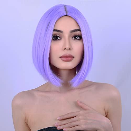 PATTNIUM PATTNIUM Purple Bob Wig for Women Short Purple Wigs Straight Middle Part Light Purple Hair Wig Natural Looking Heat Resistant Synthetic Wig
