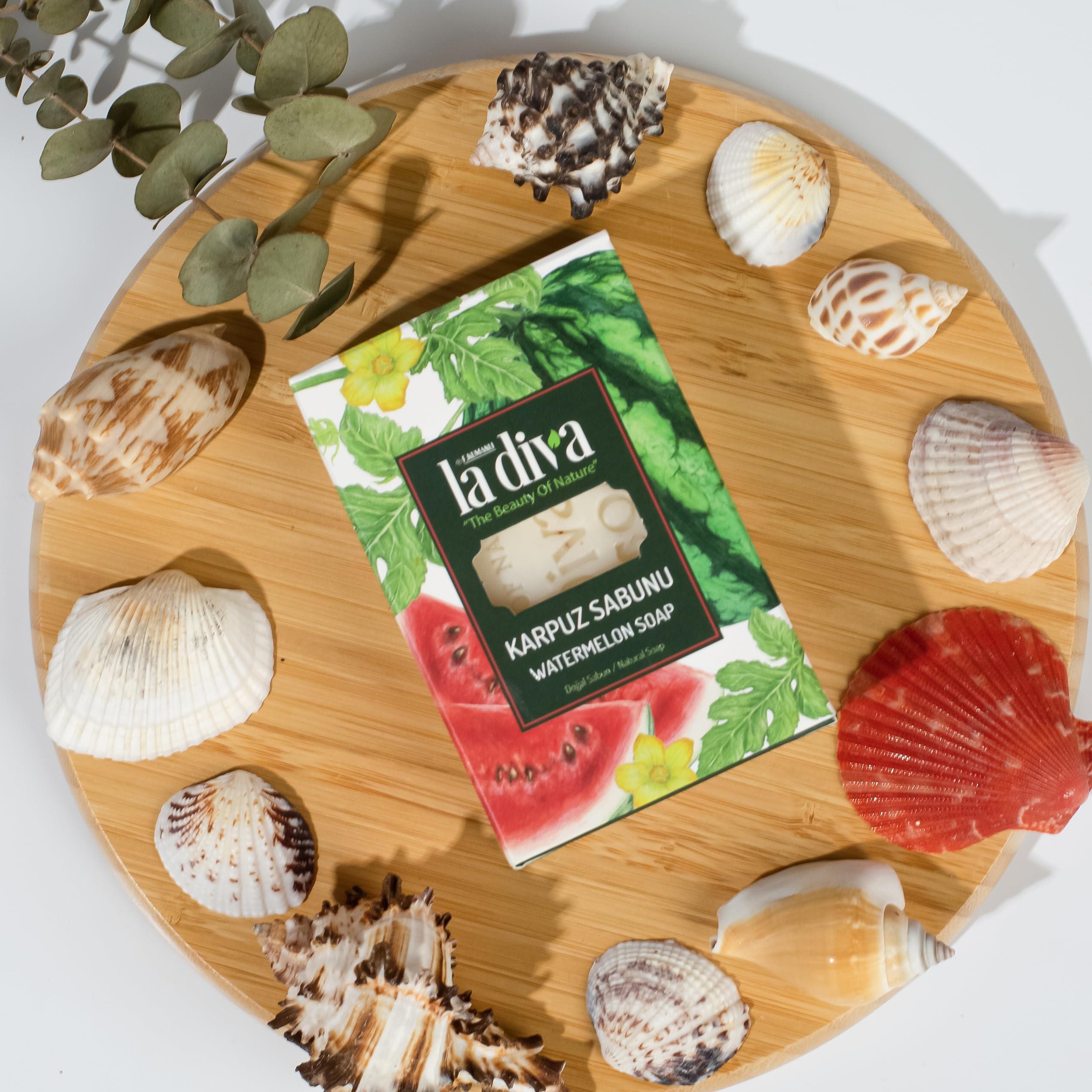 La Diva La Diva Organic Soap Collection - Hand Soap - Argan, Coconut Oil, Collagen, Donkey Milk, Lavender, and More - Premium Bar Soaps for Daily Hydration and Skin Nourishment (Watermelon)