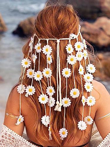 CAKURE CAKURE Led Sunflower Rave Headbands Hippie Flower Headband Light Up Headpieces for Women(White)