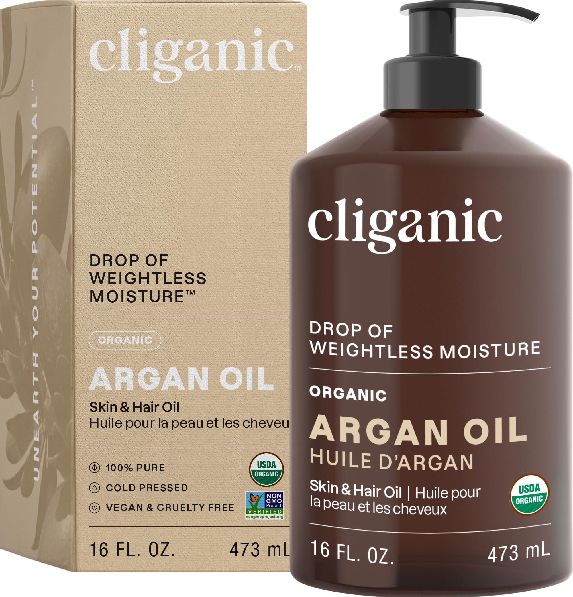 Cliganic Cliganic Organic Argan Oil 16oz with Pump, 100% Pure | Bulk for Hair, Face & Skin
