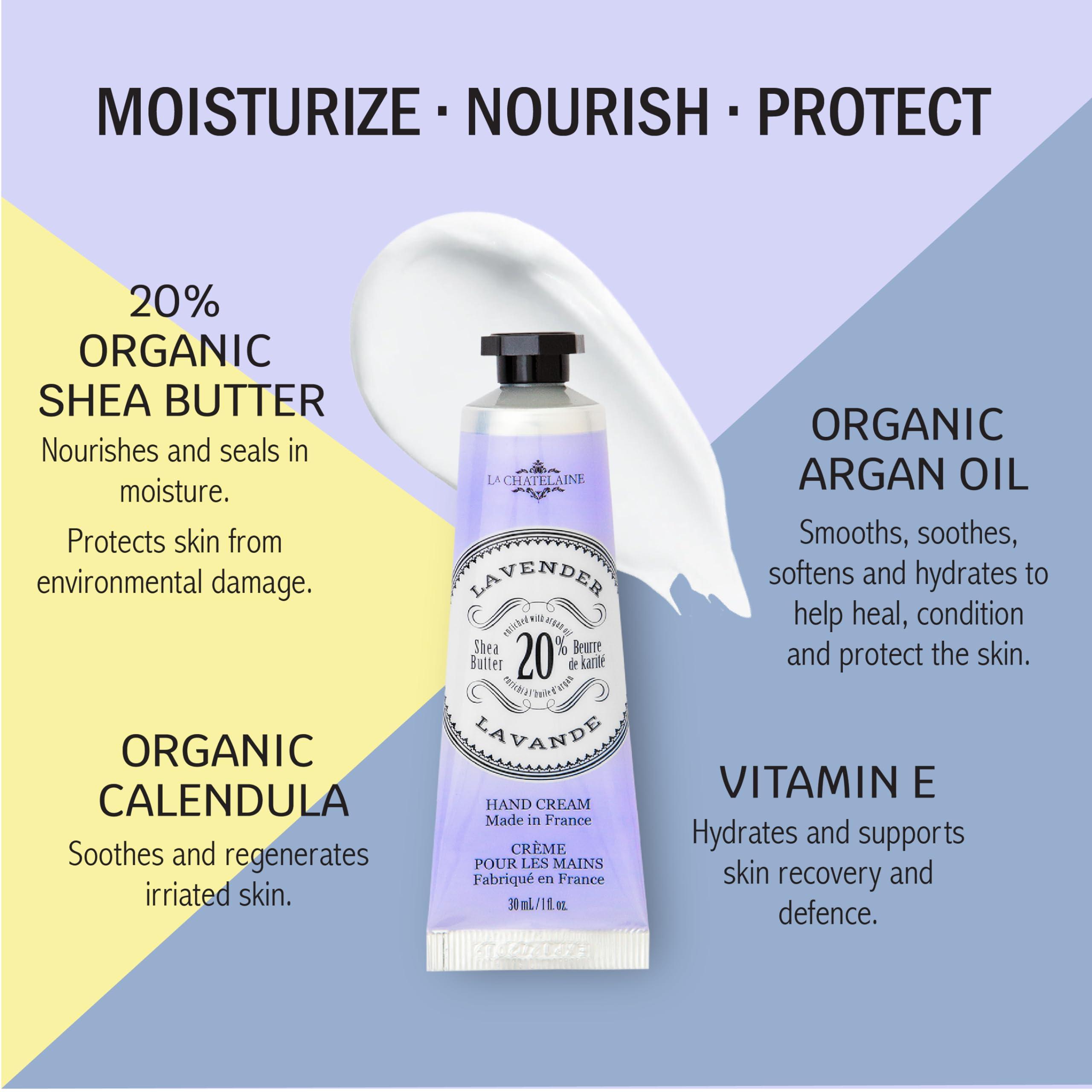 La Chatelaine La Chatelaine Hand Cream Trio Tin, Mothers Day Gift Set, Natural Hand Lotion, Made in France with 20% Organic Shea Butter, Nourishing (Lavender, Lychee Bilberry & Lemon Verbena) 3 x 1 fl oz