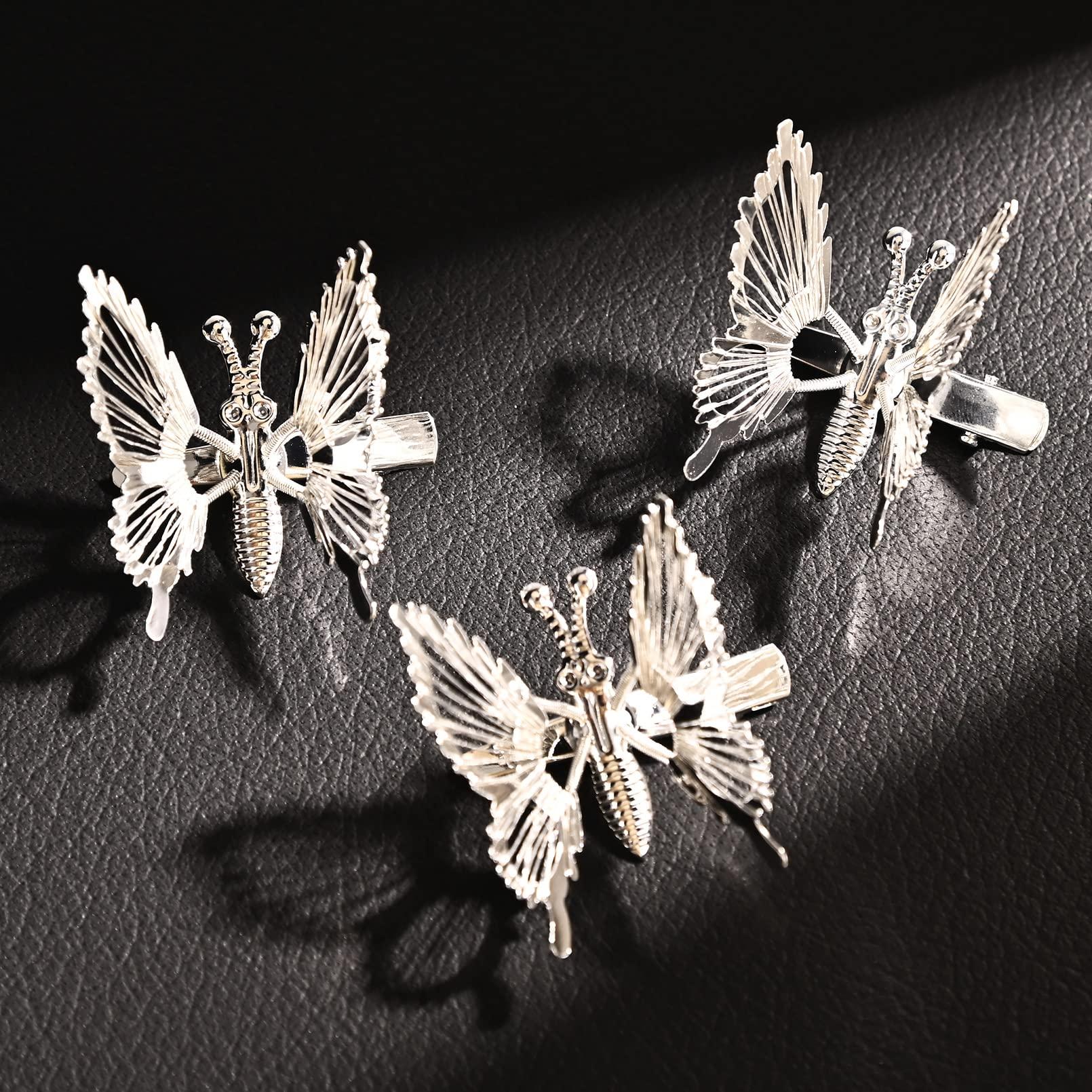 DEEKA DEEKA 12 PCS 3D Moving Butterfly Hair Clips Metal Silver Moving Wings Butterfly Hair Accessories 90s Hair Clips Barrette for Women and Girls -Silver