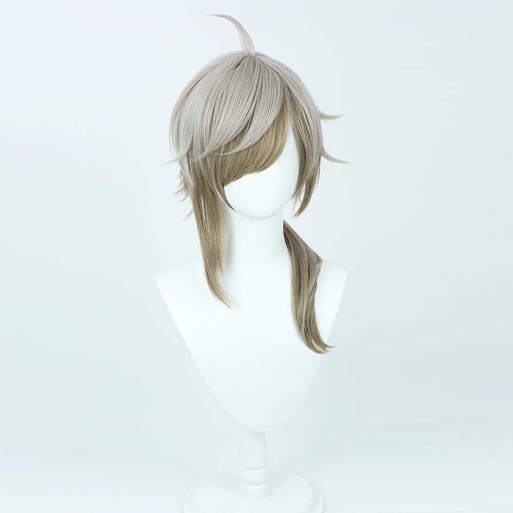 osseoca osseoca Silver White Light Gray Patchwork Wig Medium long hair Low ponytail Chopped bangs Slightly curly wig cos anime show simulation wig 60cm 23inch (kanakana)