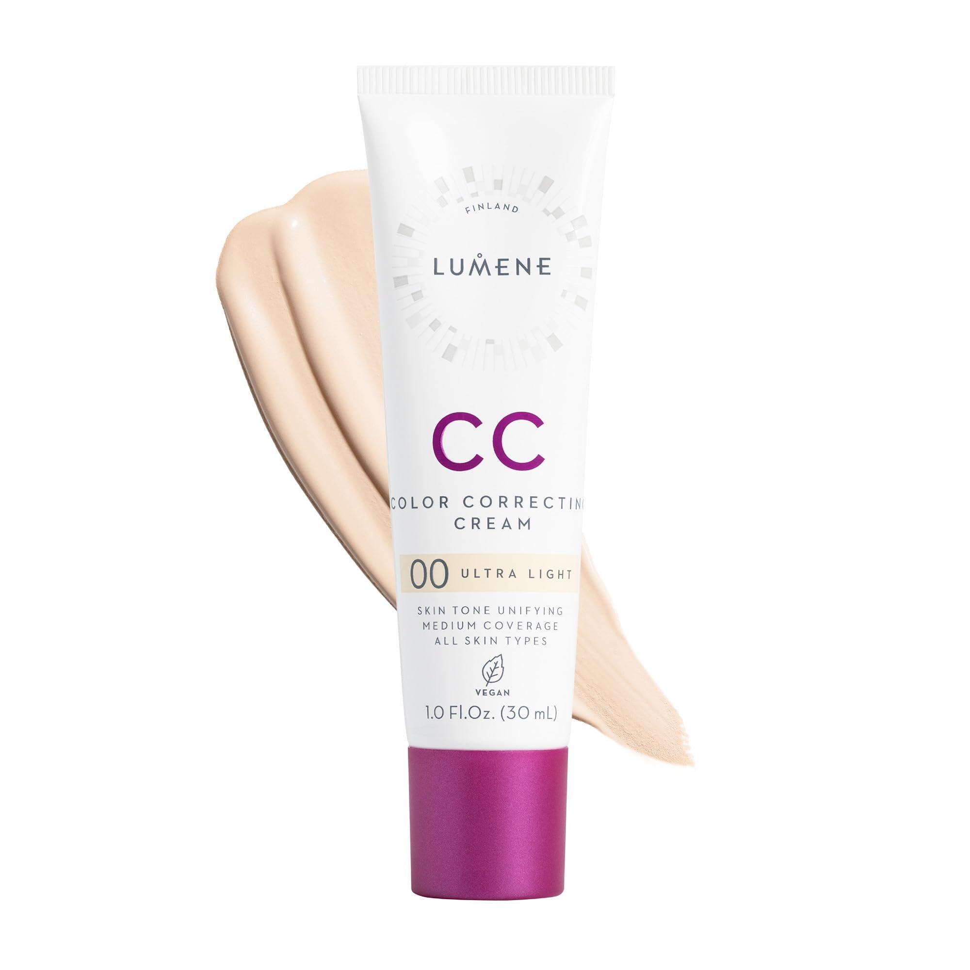 Lumene Lumene Color Correcting CC Cream - Lightweight Foundation - Medium Coverage - Redness Reducing Face Makeup for Glowing Complexion - Vegan Formula + Suitable for All Skin Types - Ultra Light (1 fl oz)