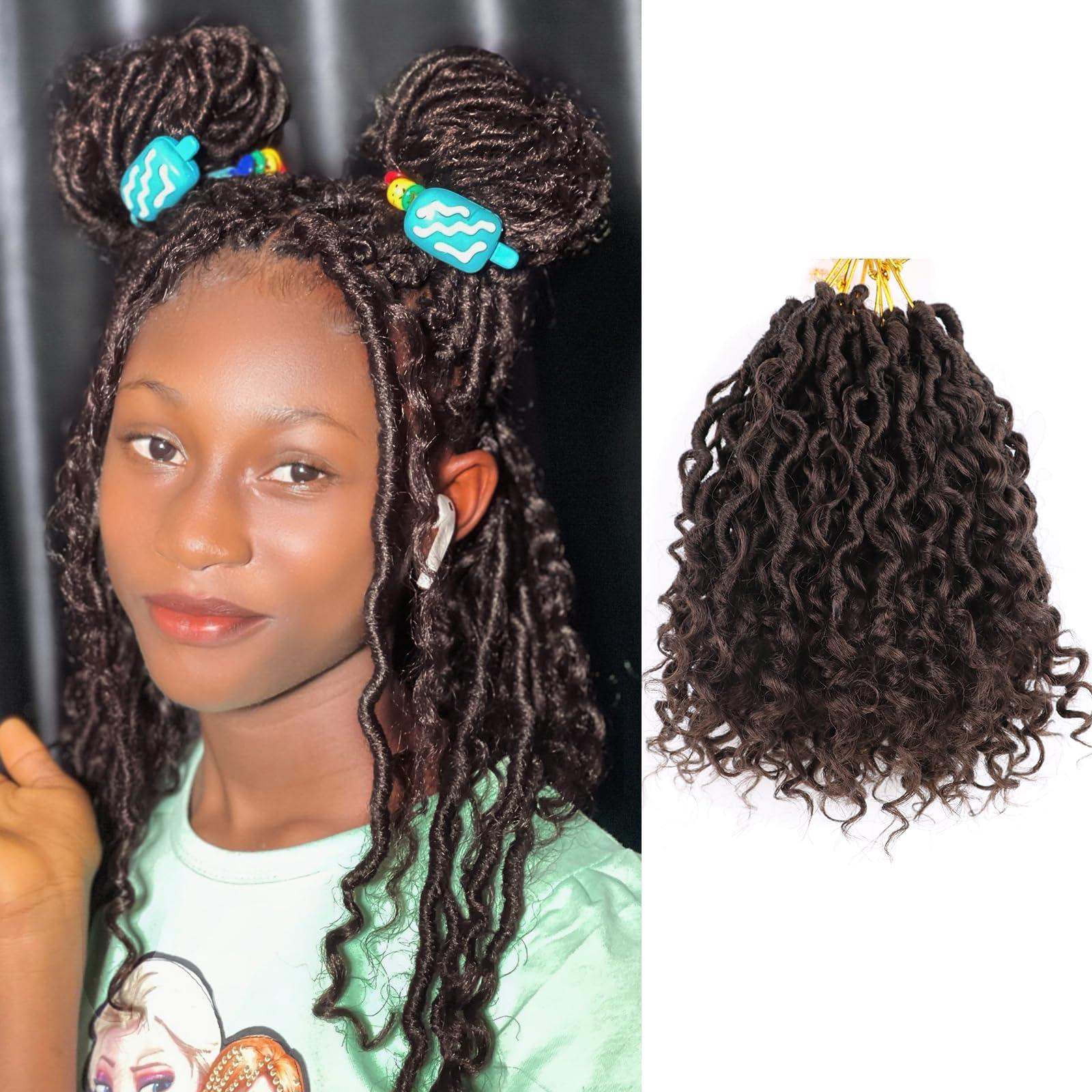 Aeagoo 8 Inch Crochet Hair Goddess Locs 7 Packs Bohemian Locs Crochet Hair with Curly Ends Pre Looped Soft Faux Locs Crochet Hair for Black Women River Locs Crohet Braids (8 Inch,4)