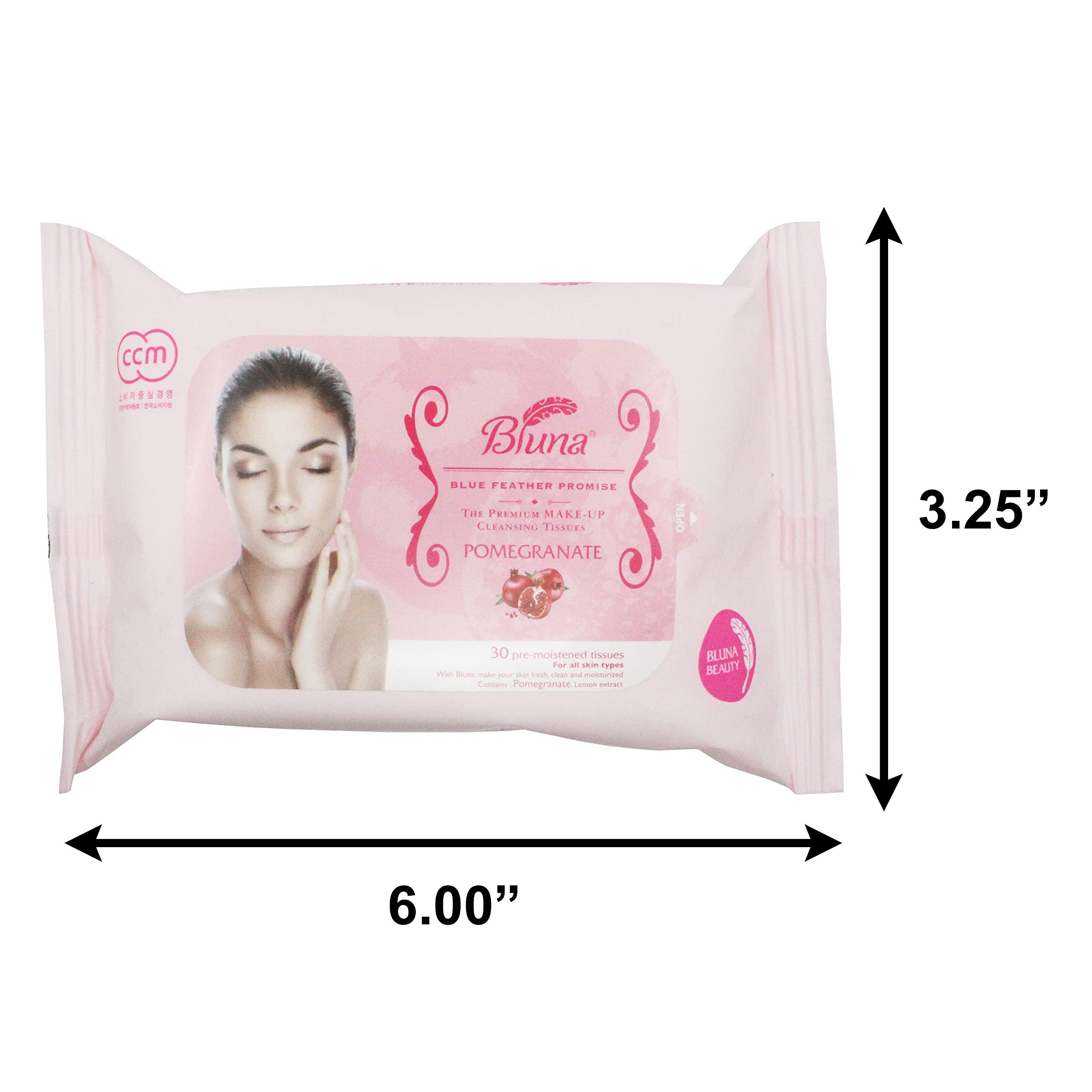 bluna Bluna Facial Make-Up Cleansing Tissue for All Skin Types, Pomegranate, 30ct per pack (2 PACK)