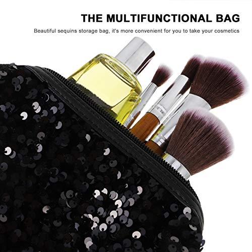 VALICLUD VALICLUD Sequin Cosmetic Bag Portable Glitter Makeup Zipper Bag Toiletry Bag Sequin Organizer Bag for Women Girls Travel Daily Use (Black)