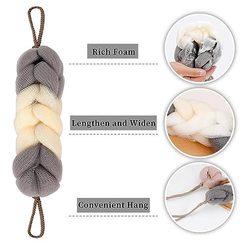 BCKENEY BCKENEY Bath Loofah Sponge Back Scrubber Soft Mesh Body Wash Long Lofa Exfoliator Shower Puffs for Women & Men Bath Accessories Cleaning Tool (2Pack 50G Cameo Brown + Grey)