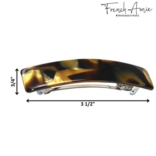 French Amie French Amie Oblong Handmade 3.5" Celluloid Automatic Hair Clip Barrette French Hair Clip for Girls Strong Hold Hair Clips for Women No Slip Durable Paris Hair Accessories, Made in France (Caramel)