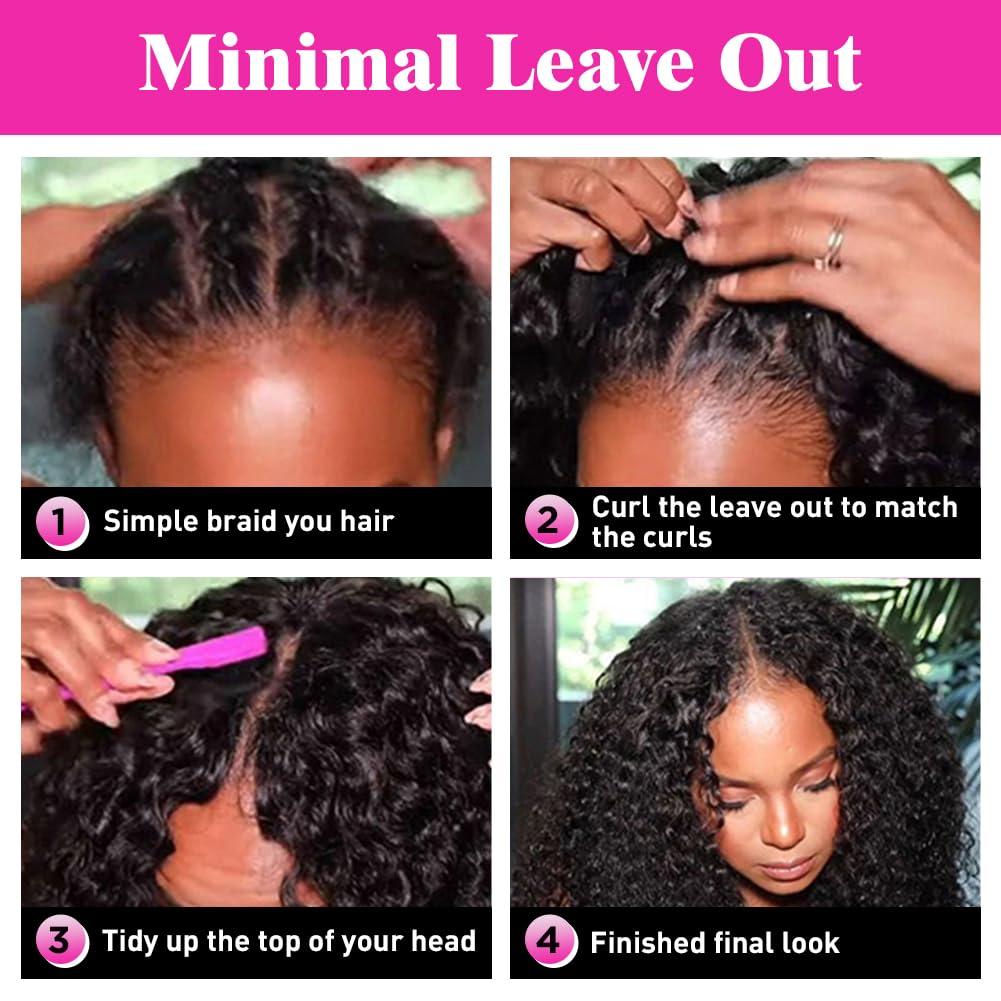 UNILO UNILO V Part Wig Human Hair No Leave Out Upgrade Curly V Part Wig Human Hair Wig for Women 150% Density V Part Wig No Glue No Sew Clip In Half Wig Natural Color 16 Inch