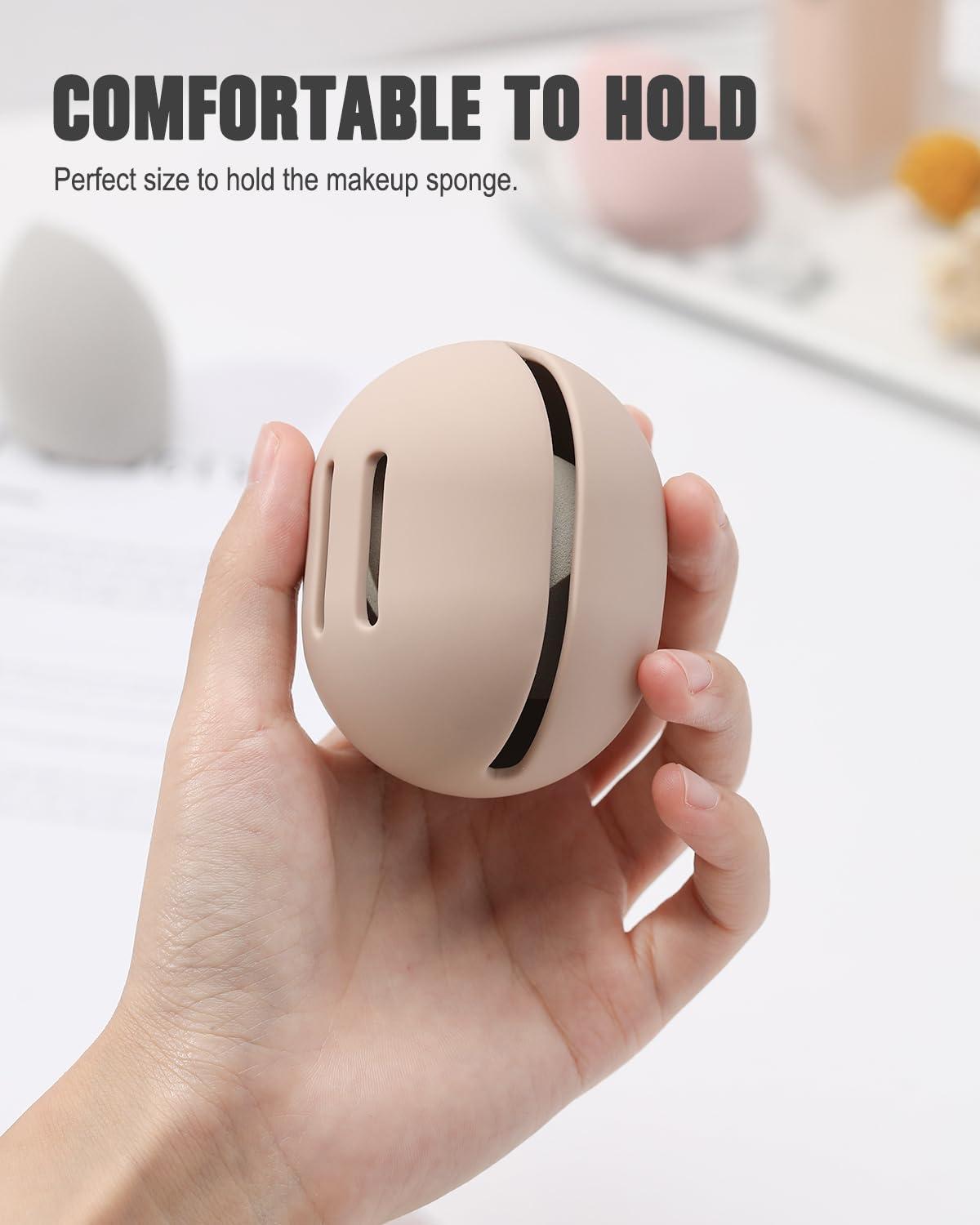 FERYES FERYES 2 PCS Makeup Sponge Holder Shatterproof Eco-Friendly Silicone Beauty Make Up Blender Case for Travel - Khaki