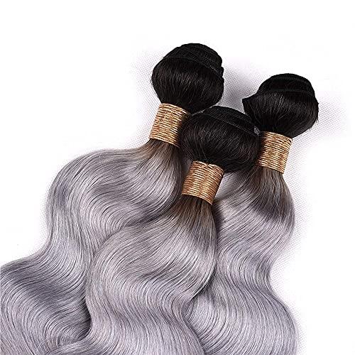 Freiuoke Silver Bundles Ombre Body Wave Human Hair Bundles Brazilian Grey Body Wave Bundles Virgin Hair 3 Bundles 18 20 22 Inch Two Tone Grey Hair Extensions 1B/Grey Bundles