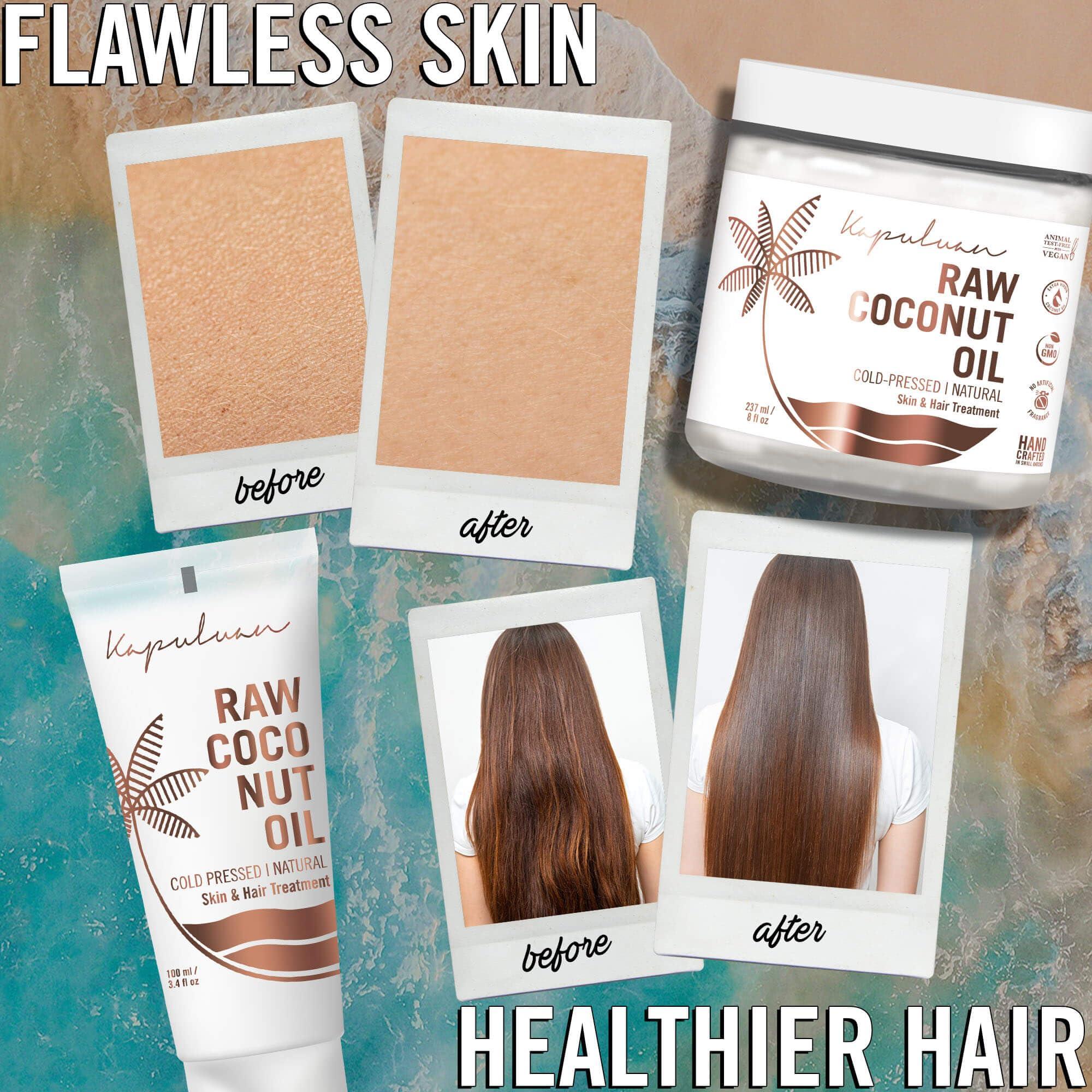 Kapuluan Kapuluan Organic Coconut Oil for Hair, Skin  Raw Extra Virgin Coconut Oil - Pure Unrefined Cold Pressed Oil with MCTs for Body Care or Haircare, Hair Growth, Aceite de Coco Organico, Baby, Dogs, Pets