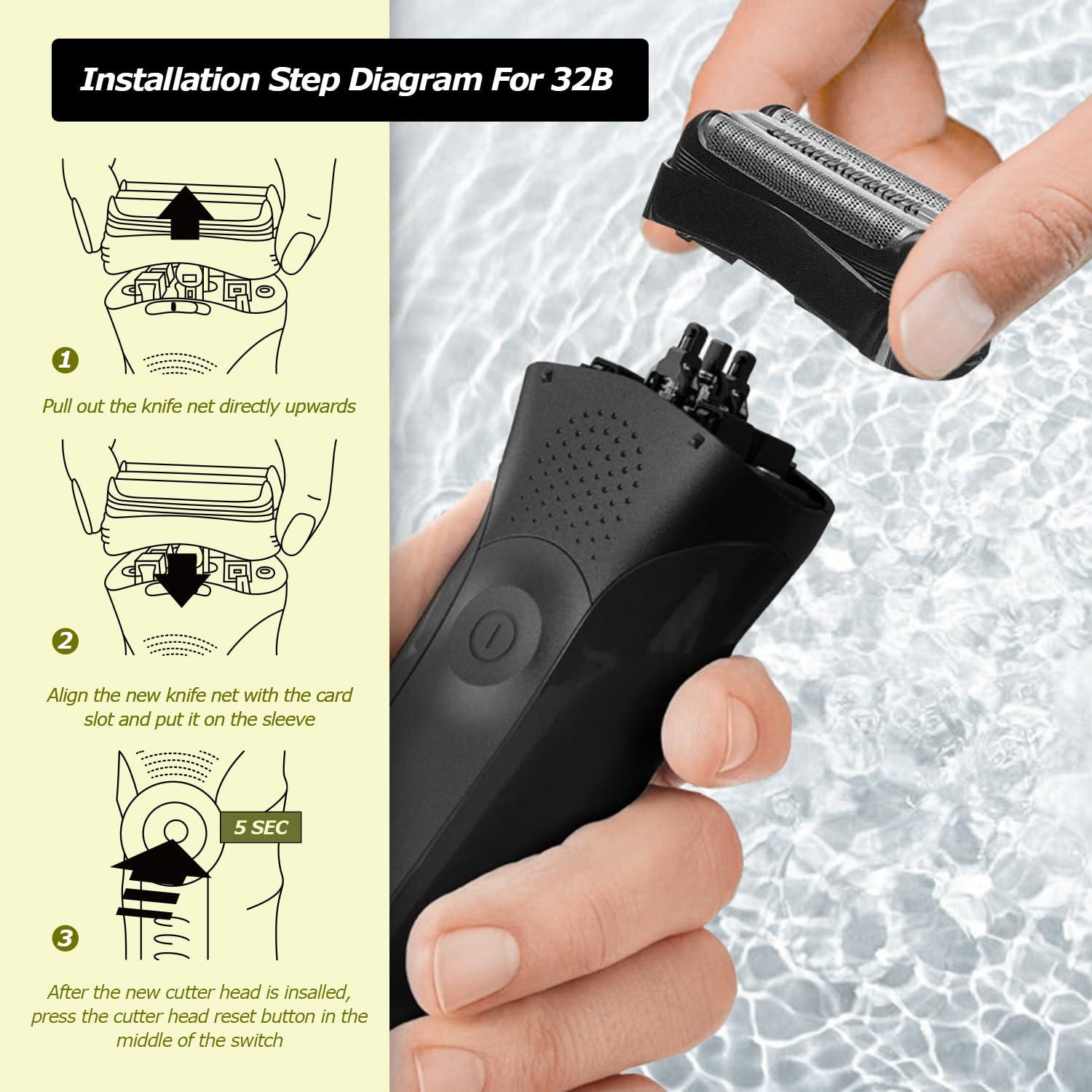 Muyfguo 2Pack 32B Series 3 Electric Shaver Replacement Head Accessories for Braun S3 Foil & Cutter Razor Heads, Applicable for Braun S3 3040s 3010s 310s 3000s 3050cc 3080s 390cc Etc