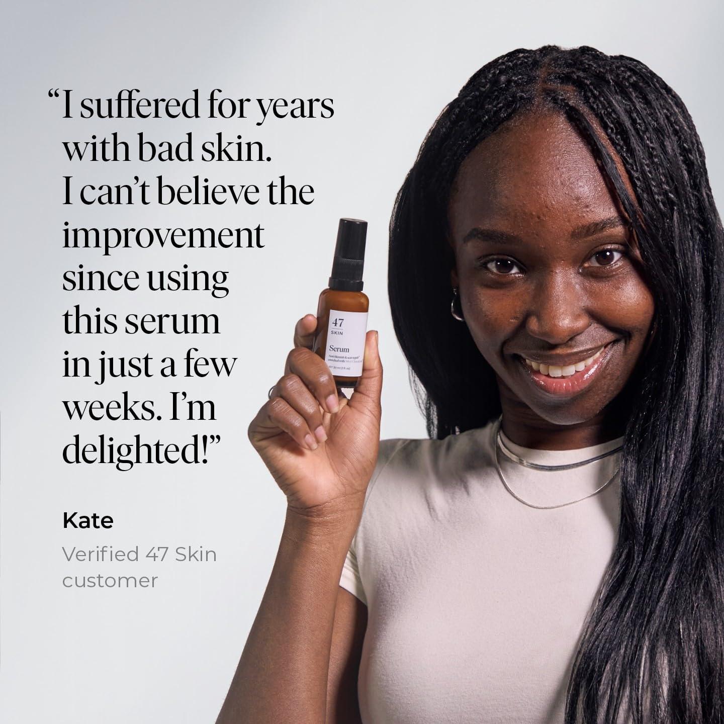 47 Skin 47 Skin Hydrating Face Serum for Clearing Acne & Scars, Anti-Blemish & Scar Repair Serum Skincare Treatment with Silver Chitoderm - Smooth Skin Moisturiser Facecare Serum for All Skin Types (1.01 oz)