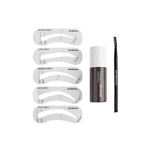 MCoBeauty MCoBeauty Instant Brow Express Kit - Instantly Sculpts Perfect Brows - Customized To Desired Brow Shape - Easy To Use Pomade - Matte Finish - Reusable, Washable Stencils - Medium/Dark - 0.03 Oz