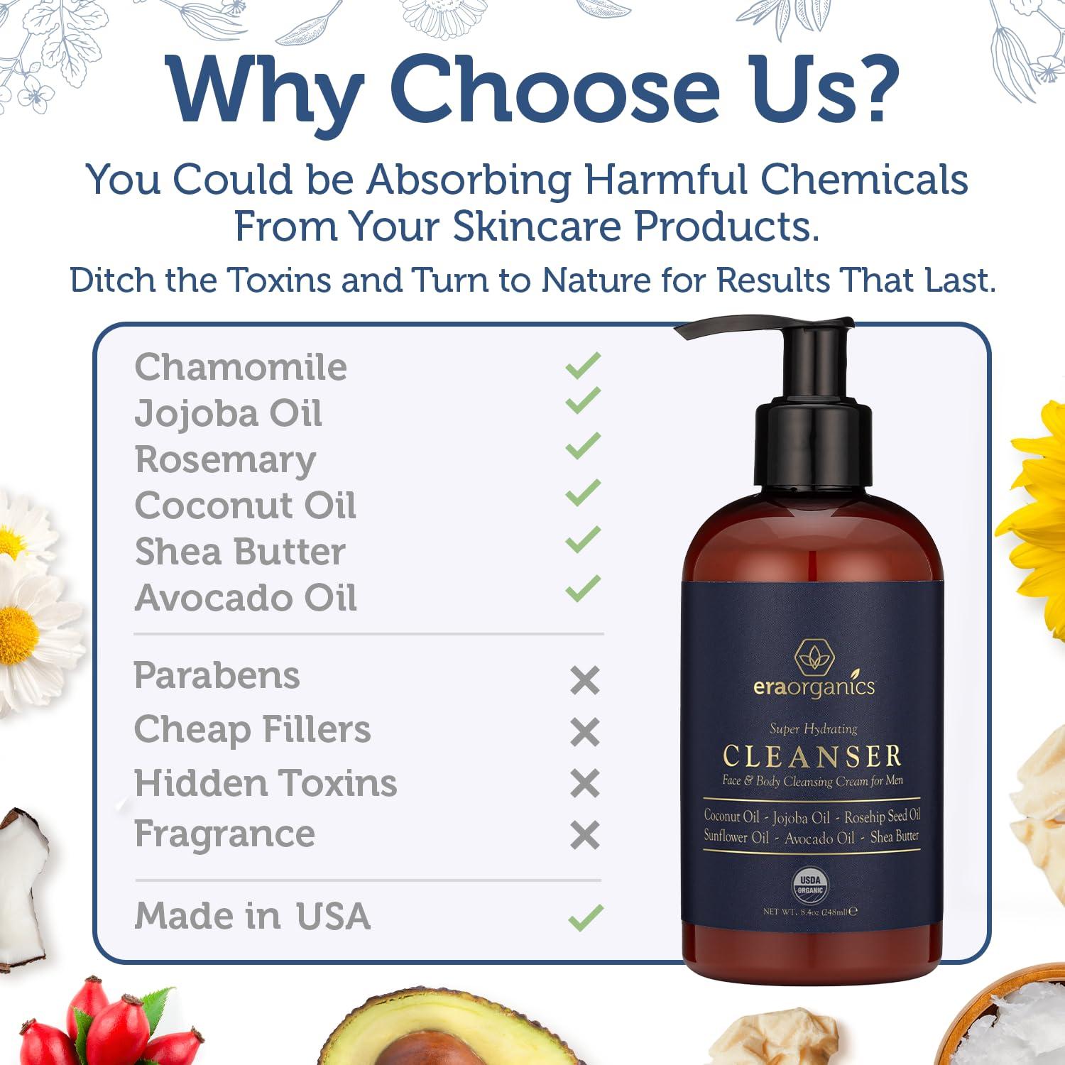 Era Organics Era Organics USDA Organic Men's Face Wash - Nourishing and Hydrating Facial and Body Cleanser for Smoother Skin