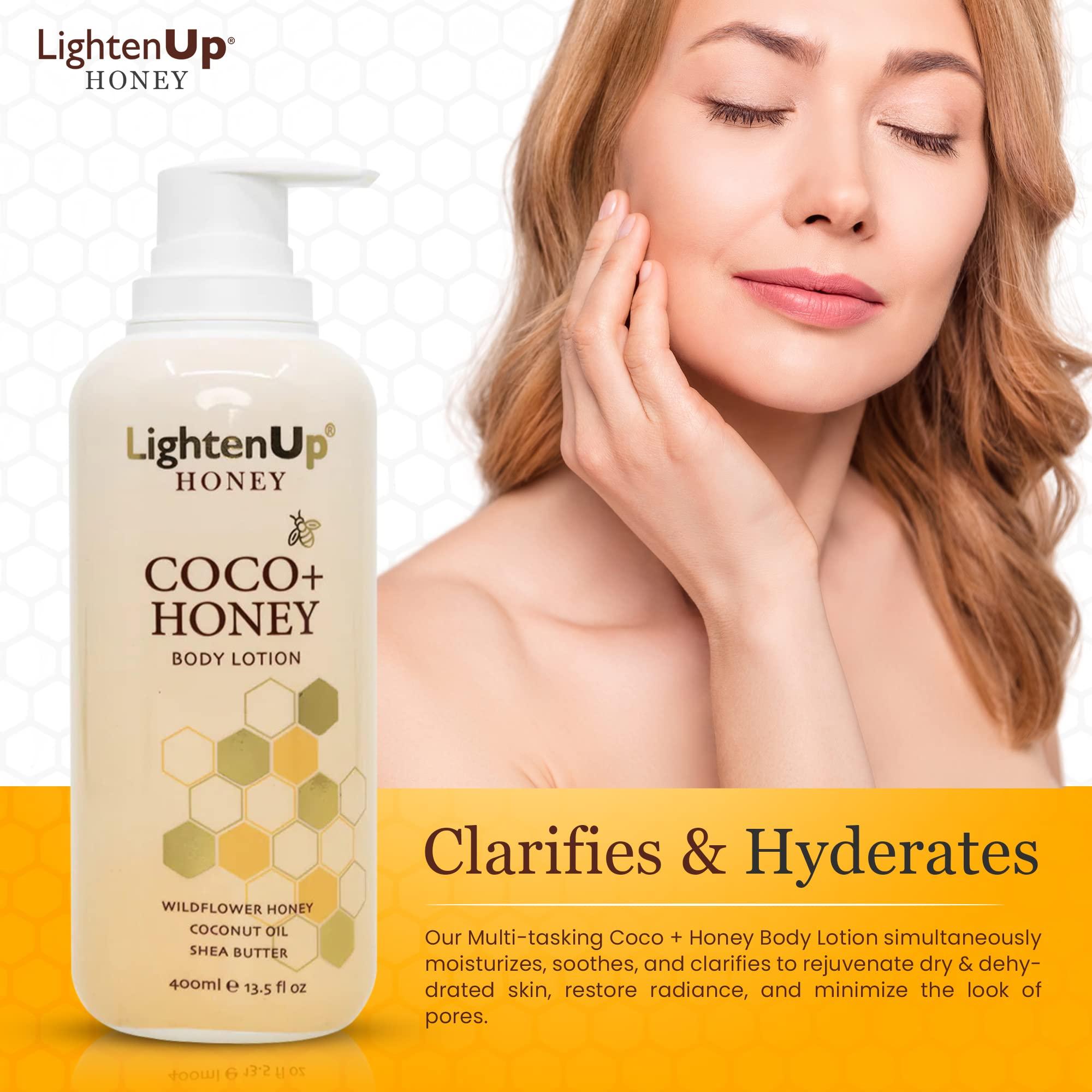 OMIC Lighten-Up LightenUp Honey, Skin Brightening Body Lotion - 13.5 fl oz / 400 ml - Moisturizing Body Cream on Face, Knees, Elbows, with Shea Butter & Premium Honey