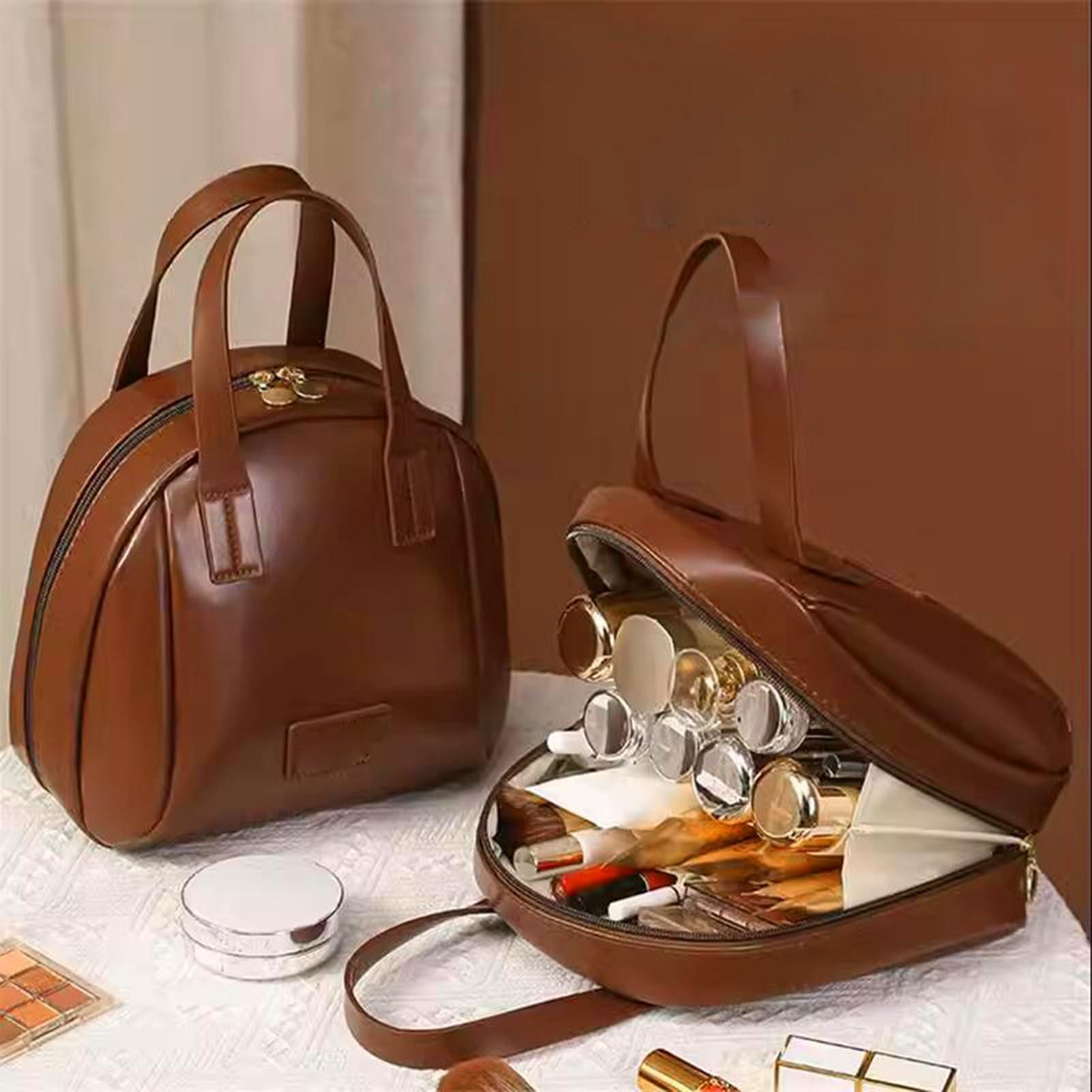 NinthAvenue Basics NinthAvenue Basics Travel Makeup Bag, Cosmetic Bags for Women and Girls, Portable toiletry bag, PU Leather Waterproof Cosmetic cosmetic travel bag, for Jewelry, Concealer, Lipstick(Brown), PN5WIOCNSN63VKKVSK