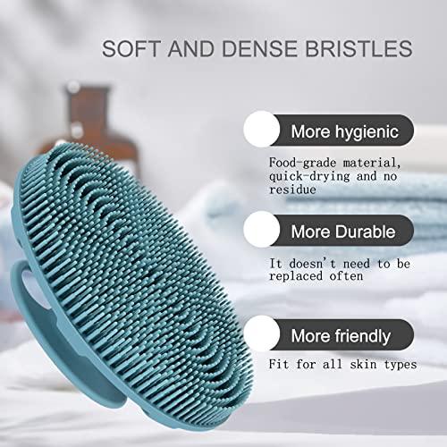 INNERNEED INNERNEED Food-Grade Soft Silicone Body Scrubber Shower Brush Handheld Cleansing Skin Brush, Gentle Exfoliating and Lather Well (Dark Green)