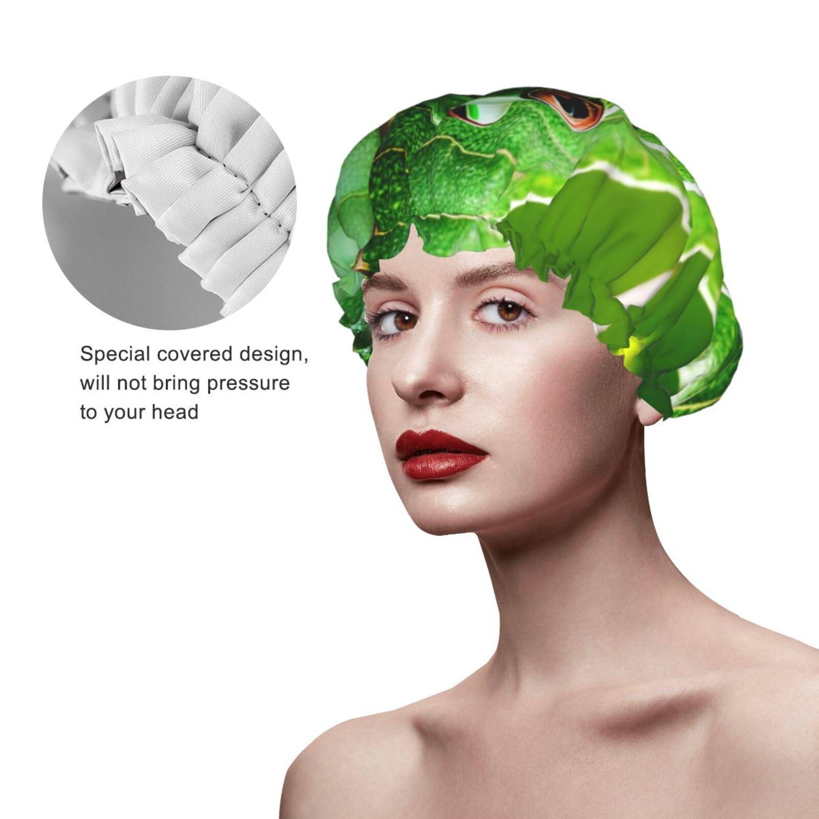 DRTGEDS Frog Leaves Shower Cap For Women, Reusable Shower Cap, Waterproof Bath Cap For Women Long Hair