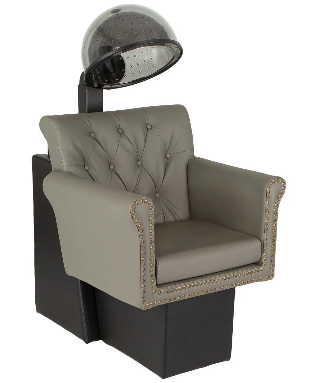Buy-Rite Salon & Spa Equipment Buy-Rite Chelsea Professional Hair Dryer Chair Combo, Commercial Salon Dryer with 980 Watt Hood, Extra Wide Tufted Chair, Brass Nailhead Trim, NIN-9902DC&HL-1500-GRY (Gray)
