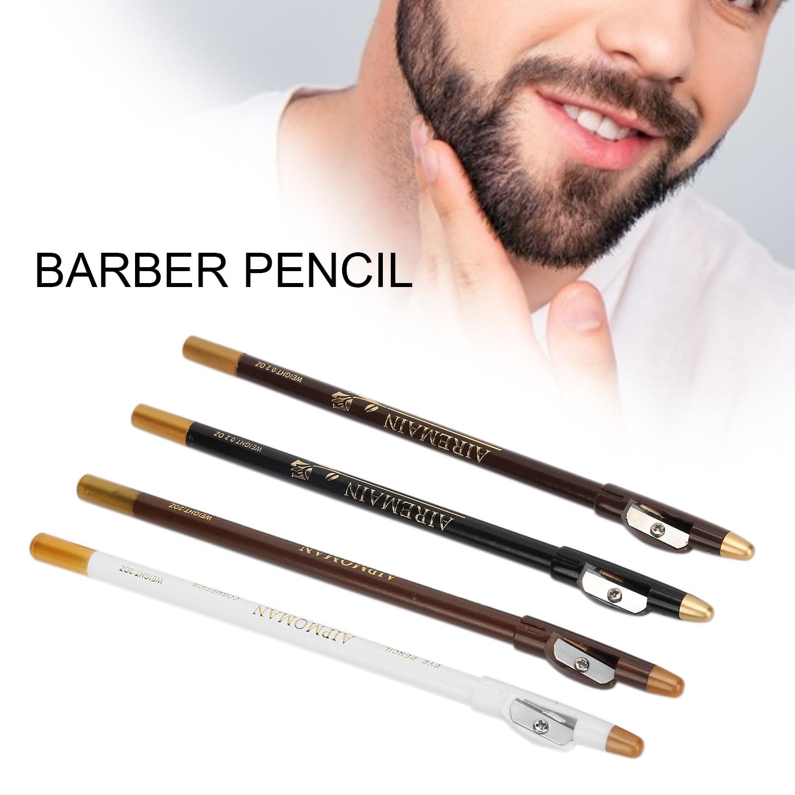 Brrnoo 4Pcs Barber Pencil, Hairline Outline with Sharpener, Tool for Lineup and Beard Shape White (Barber H Pencil + Beard Accessories)