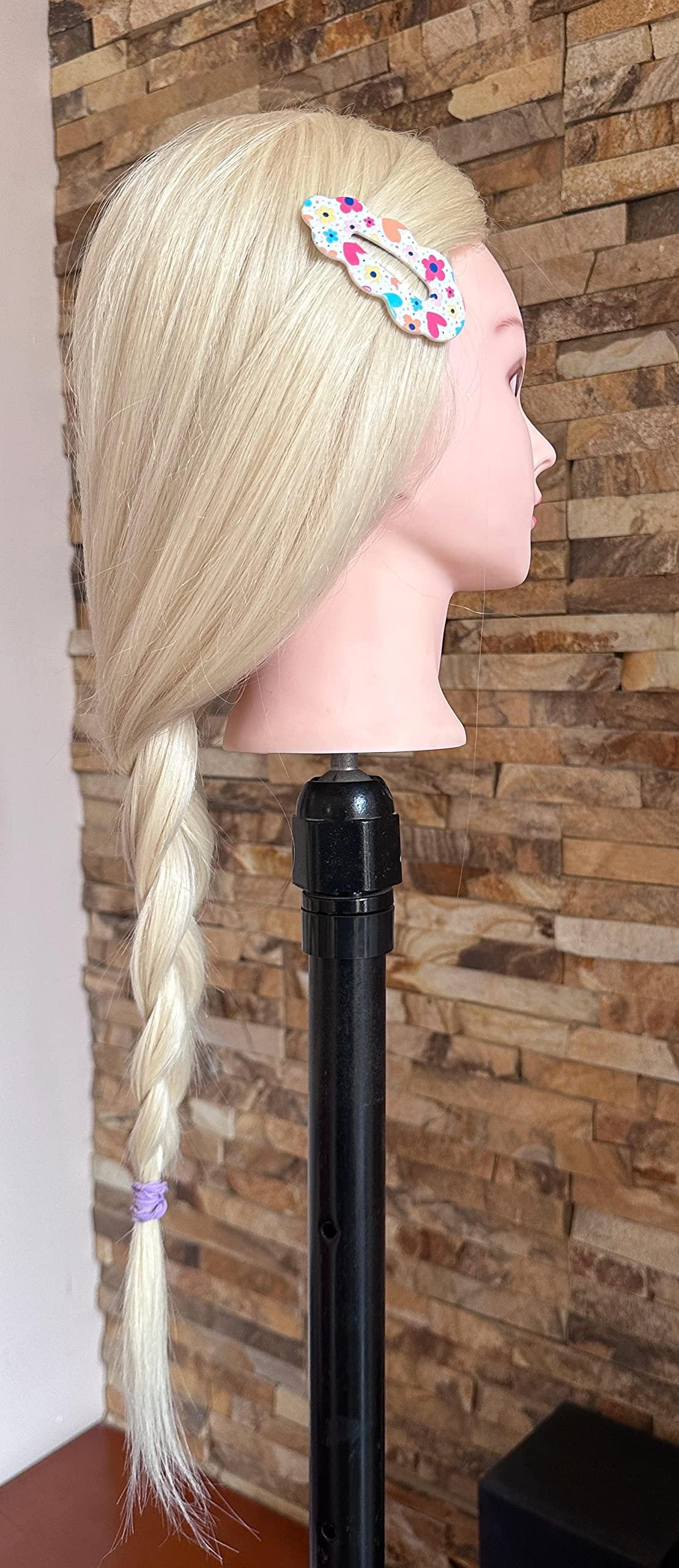 Devalook 24 Inches Professional Long 40% Soft Real Human Hair Hairdressing Equipment Styling Head Doll Mannequin Training Head Tools Braiding Cutting Student Practice Model Clamp (platinum blonde)