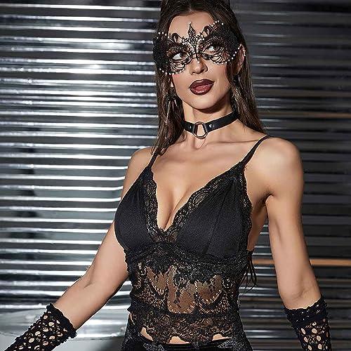 Tgirls Tgirls Lace Mask for Women Rhinestone Sexy Masquerade Masks Costume Party Lace Face Mask Halloween Eye Mask (Black)