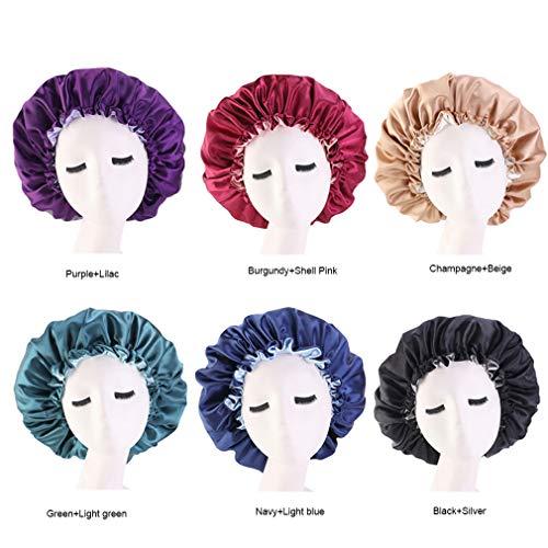 YAENEVE Adjustable Satin Bonnet Cap Night Sleep Hat Beauty Salon Comfortable Sleeping Bonnet for Curly hair,Navy+Light Blue