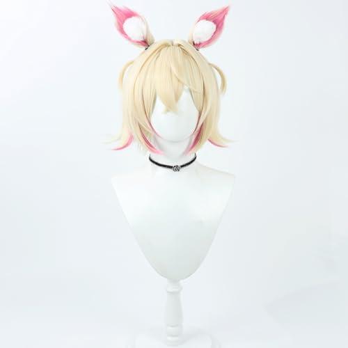 TEDPRBGE TEDPRBGE 3th Idol Cosplay Wig Highlight Ombre Pink Gold Wig Layered Wig with Bangs Heat Resistant Synthetic Hair Wigs Role Play Wig 12 inches + Ear