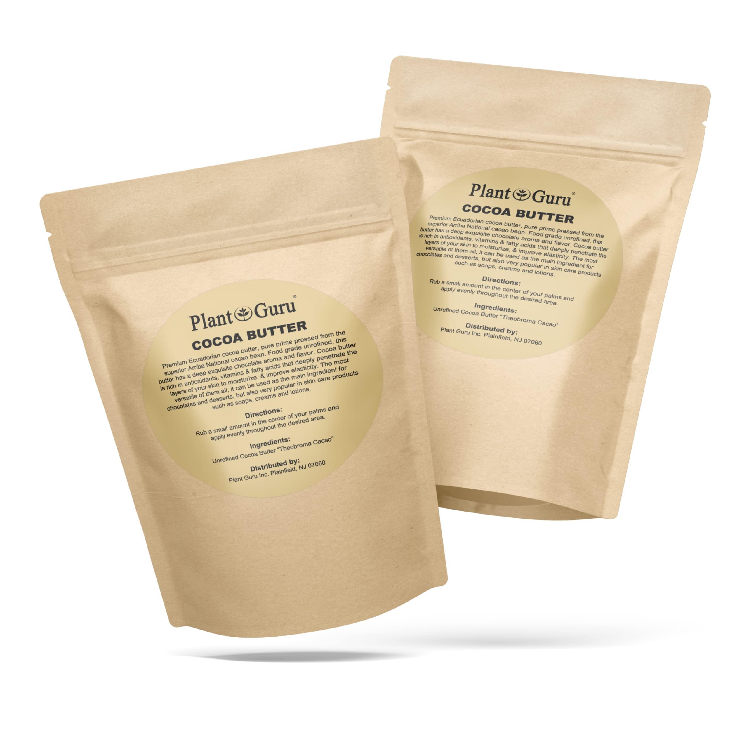 Plant Guru Raw Cocoa Butter 1 lb. Bar - 100% Pure Natural Unrefined FOOD GRADE Arriba Nacional Cacao Bean, Great For Chocolate Making, Soap, Lip Balm and Moisturizer For DIY Body Butters