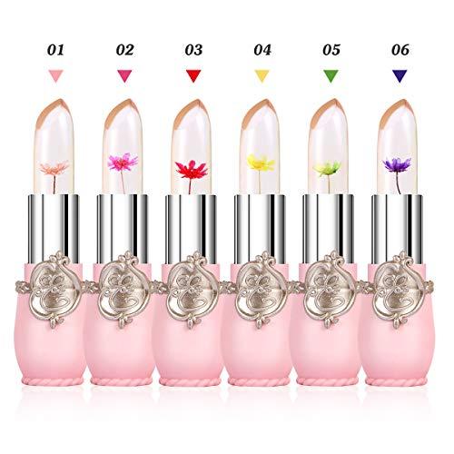 Aooba 6Pcs Flower Jelly Lipstick Set Moisturizer Temperature Color Change Lip Gloss Long Lasting Lipsticks for Women Girls